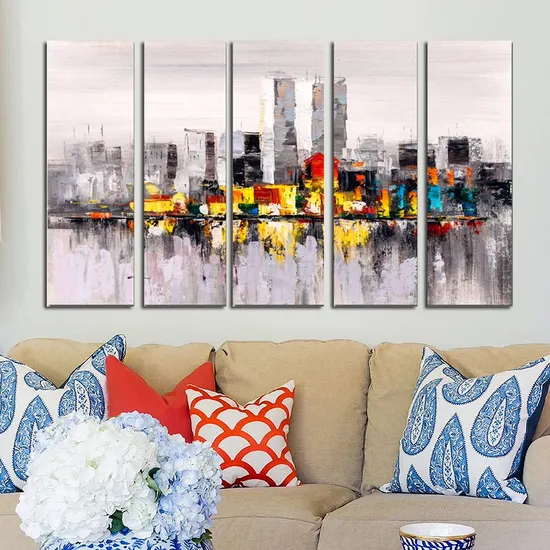 Custom Port Bay Crowd Pattern Oriental Canvas Wall Art Handmade Paintings on Canvas