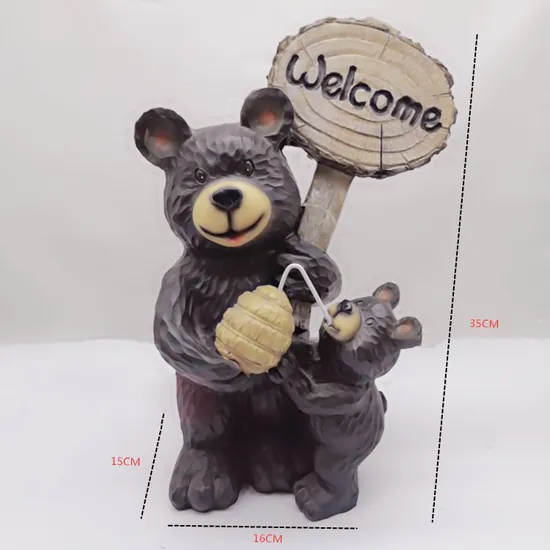 Decorative Resin Ornaments Cute Mother and Mini Kids Teddy Bear Statue with Welcome Sign Sculpture 