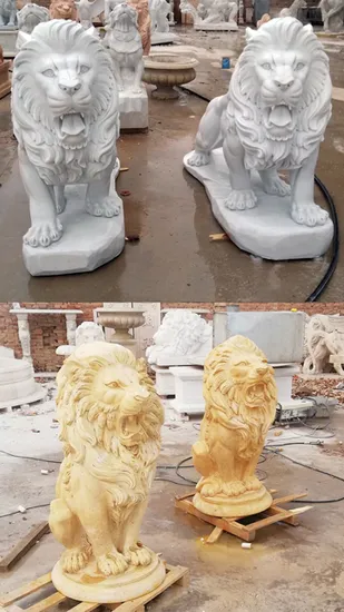 Handmade Life Size Lion Animal Statue Custom Marble Lion Sculpture for Decor 
