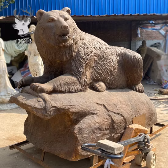 Outdoor Decoration Metal Craft Modern Animal Wildlife Copper Brass Bear Statue Life Size Bronze Bear Statue