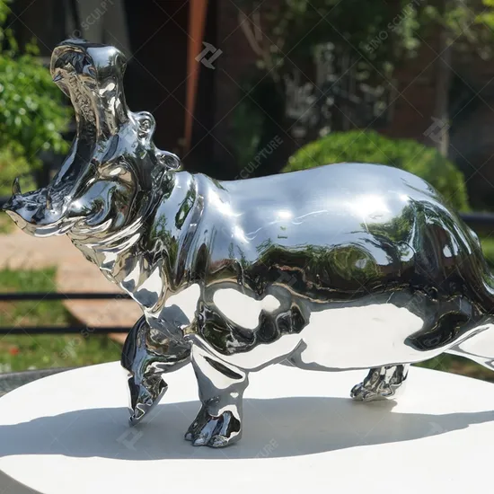Extremely High Polished Stainless Steel Cast Animal Sculpture Hippo 