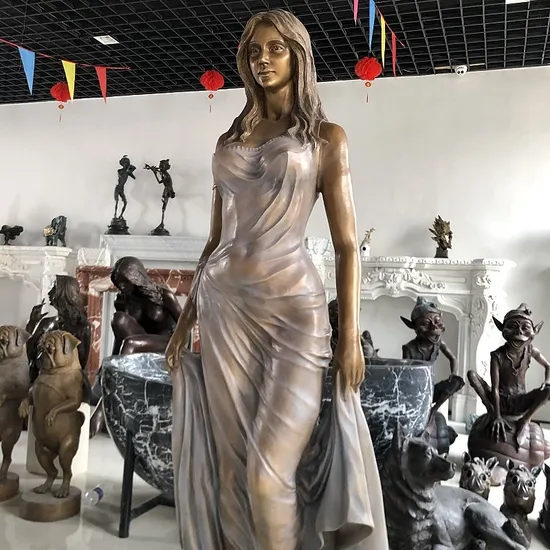 Metal Art Decorating Floor Standing Antique Bronze Lady Lamp Sculpture 