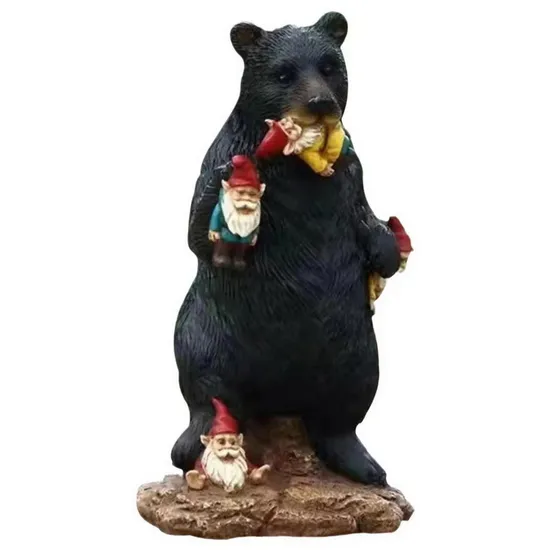 Garden Gnome Statue Outdoor Lovely Bear Eating Gnomes Figurine for Resin Decoration 