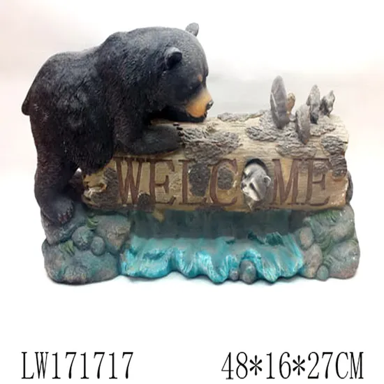 Welcome Sign Outdoor Decoration Bear Modern Craft Resin Craft Black Bear Statue 