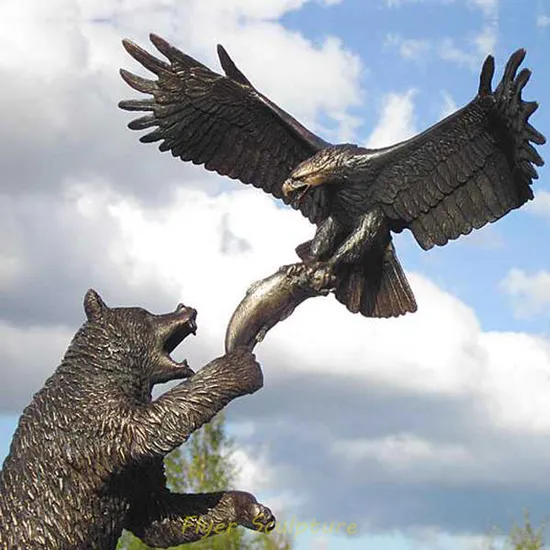 Large Outdoor Animal Sculpture Snatching Fish Bear and Eagle Bronze Statue 
