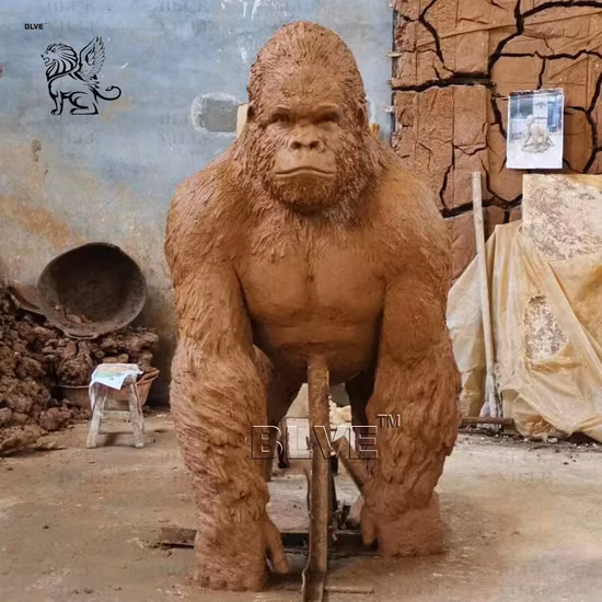 Art Animal Statue Bronze Life Size Gorilla Garden Sculpture