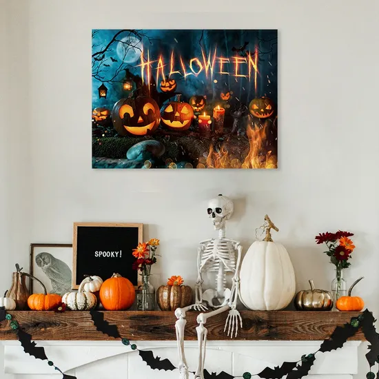 Custom Halloween Holiday Design LED Light up Canvas Painting Wall Art 