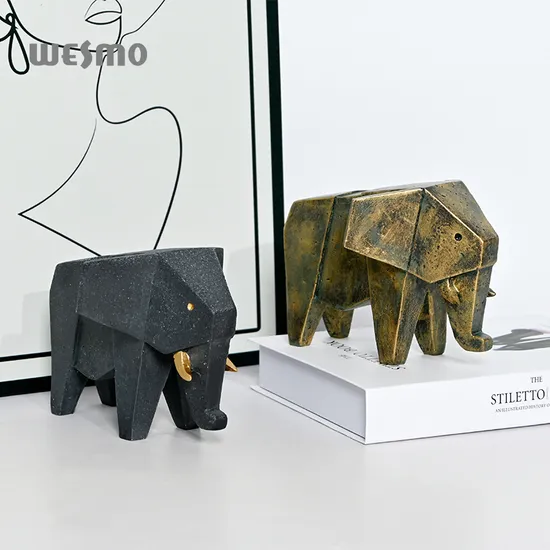 Geometric Animal Series Resin Material Faux Bronze Metal Elephant Sculpture for Home Office or Hotel Use 