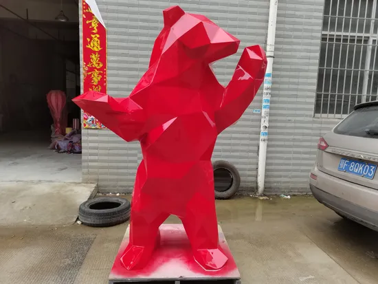 Modern Shopping Mall Decor Life Size Electroplating Color Walking Bear Statue 