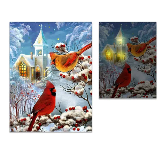 Snow Bird Custom LED Canvas Wall Art for Christmas Candle Fiber Fabric Canvas Prints LED Lights Wall Art for Bedroom 