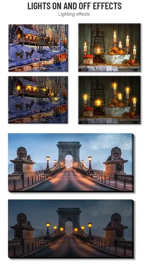 Wholesale Decorative Round Design Christmas Canvas Wall Art Home Decor LED Light Wall Art 
