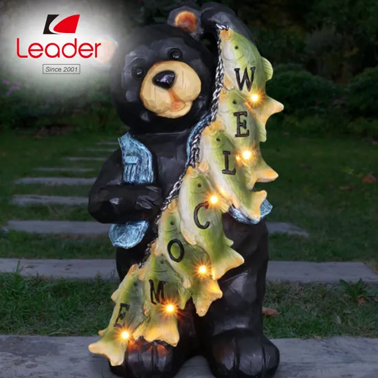 Solar Fish Stringing Welcome Bear Statue 